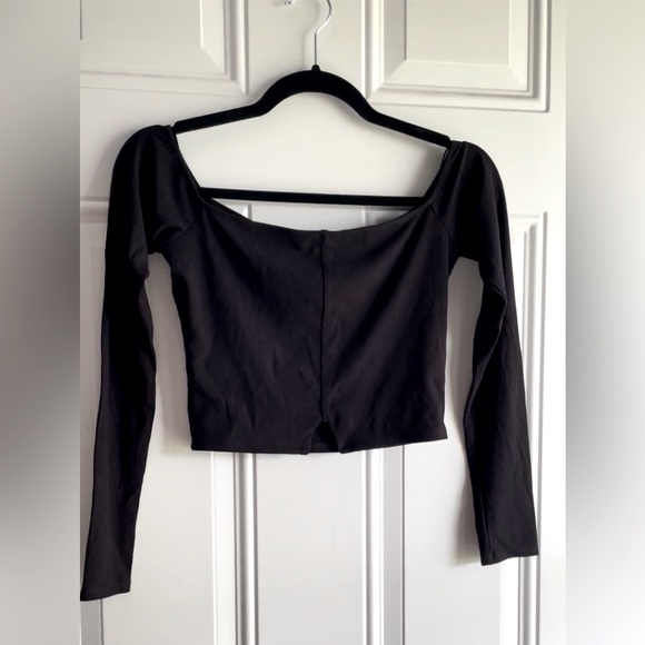 NWT HTF Naked Wardrobe Black Off My Shoulders Long Sleeve Lux Ribbed Crop Top - Picture 8 of 11